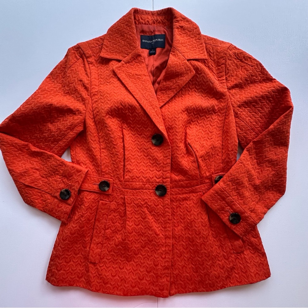 Banana Republic orange lined textured blazer button closure‎ pockets women’s 2